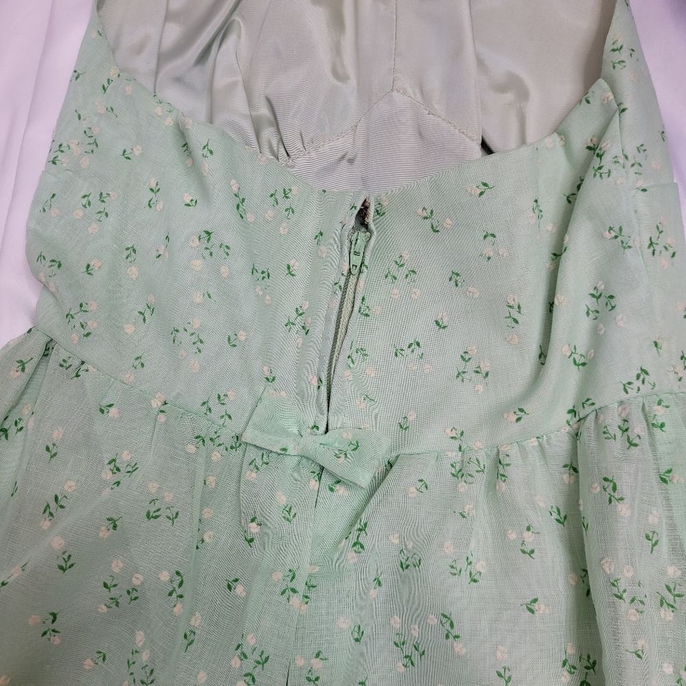 VINTAGE 70s sage‎ green tiny floral hippie boho ruffle halter maxi dress XS - Picture 4 of 12